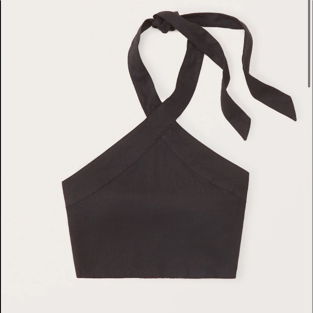 cropped linen blend halter top